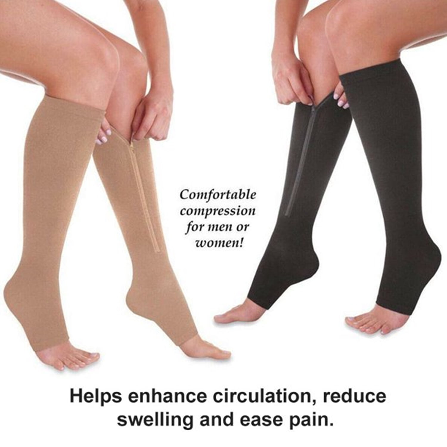 iadr Unisex Zipper Pressure Compression Socks Support Stockings Leg,Nude 2X-Large Size (2 Pairs)