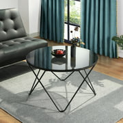 FurnitureR 31.5'' Coffee Table Glass Top Cross Legs End Table Black