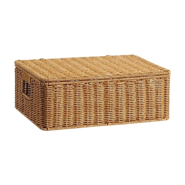 Cesta de Almacenamiento Caja Organizadora Tejida Rectangular con Asa Canasto Portátil de Ropa Sucia Cesta de Organización Utilitaria Transpirable Contenedor Multipropósito Adecuado para L