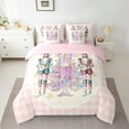 thumbnail image 2 of Manfei Funny Nutcracker Soldier 7-Piece Bedding Comforter Set,Chic Christmas Tree King Bedding Sets,Pink White Plaid Bed Sheets For Girls,,Microfiber Bedroom Decor Reversible, 2 of 8