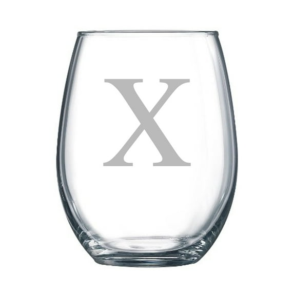 4-pc Classic Initial Engraved 15 oz Stemless Wine Glass, Letter X