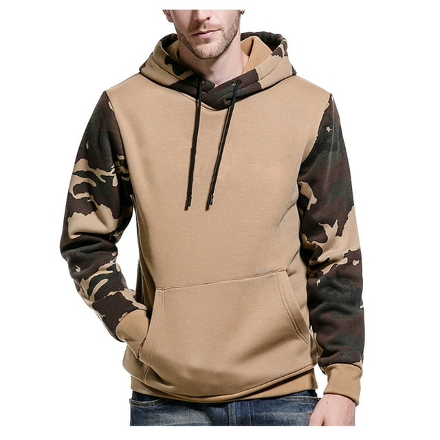 Mens Color Blocking Easy Camouflage Long Sleeved Hooded Top