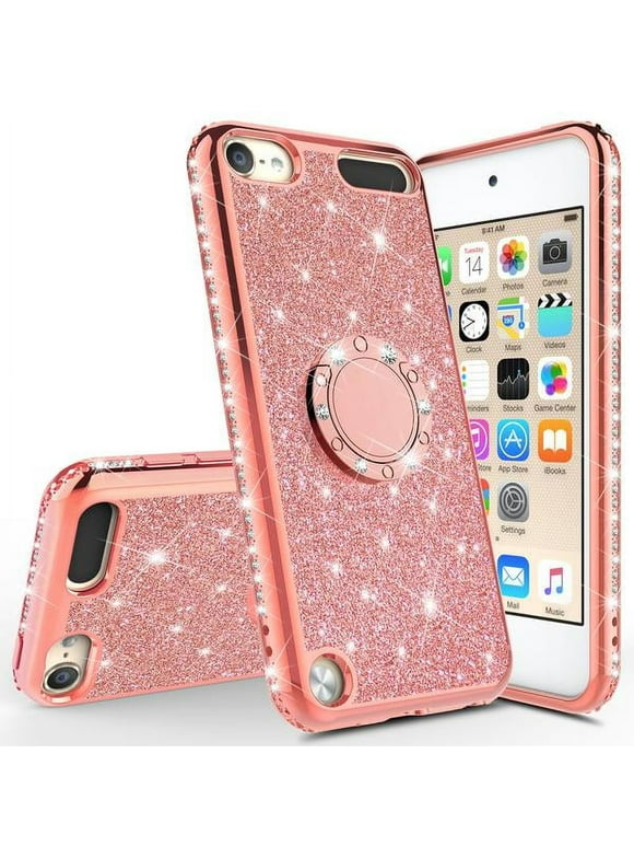 New Apple iPod Touch 5/6th/7th Generation Case Glitter Bling Ring Stand for Girl Women - Rose Gold