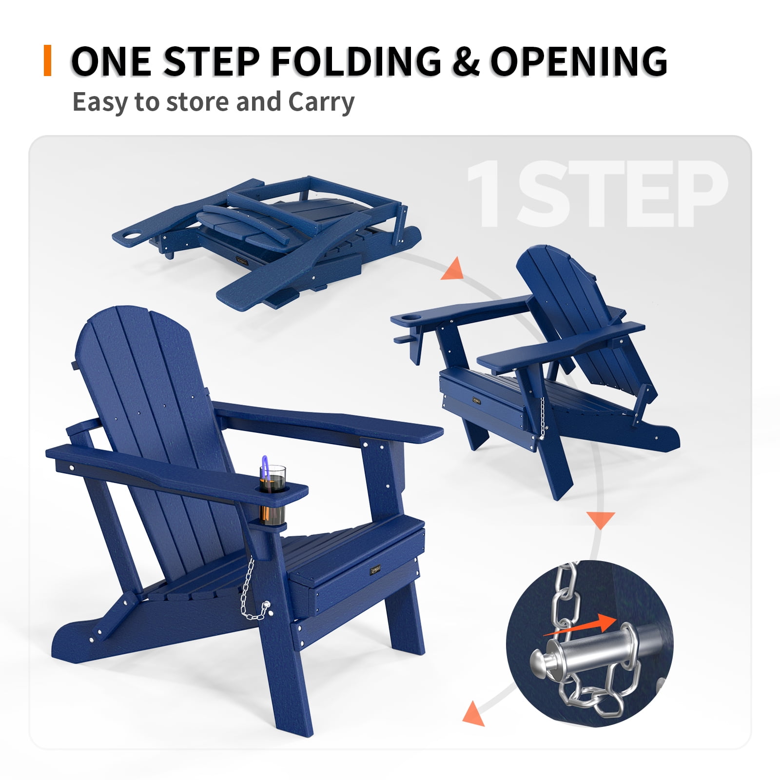 Ktaxon HDPE Adirondack Chairs, Folding & Cup Holder Adirondack Chairs, All Weather Waterproof for Outdoor Patio Garden Pool Lawn Firepit (Blue)