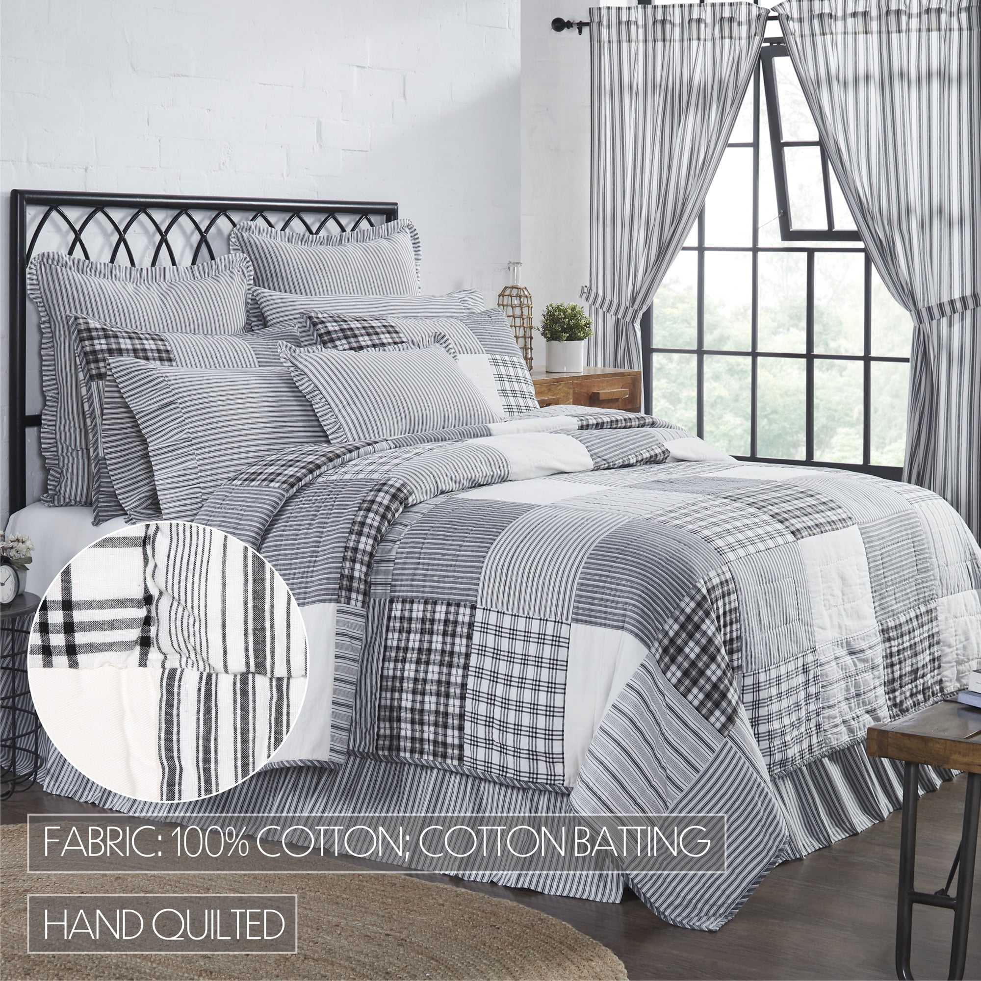 VHC Brands, Sawyer Mill Patchwork Reversible King Quilt, Black, 105x95