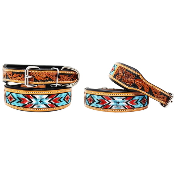 Medium 17''- 21'' Dog Puppy Collar Cow Leather Adjustable Padded Canine 6088