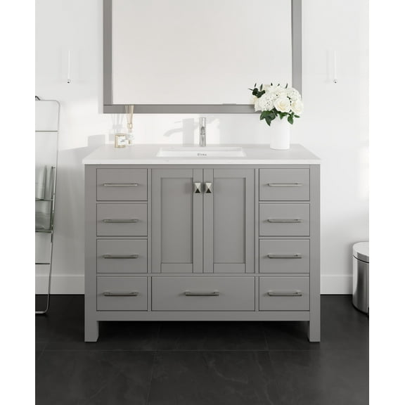 Eviva London 42 in. Transitional Gray Bathroom Vanity with White Carrara Quartz Countertop