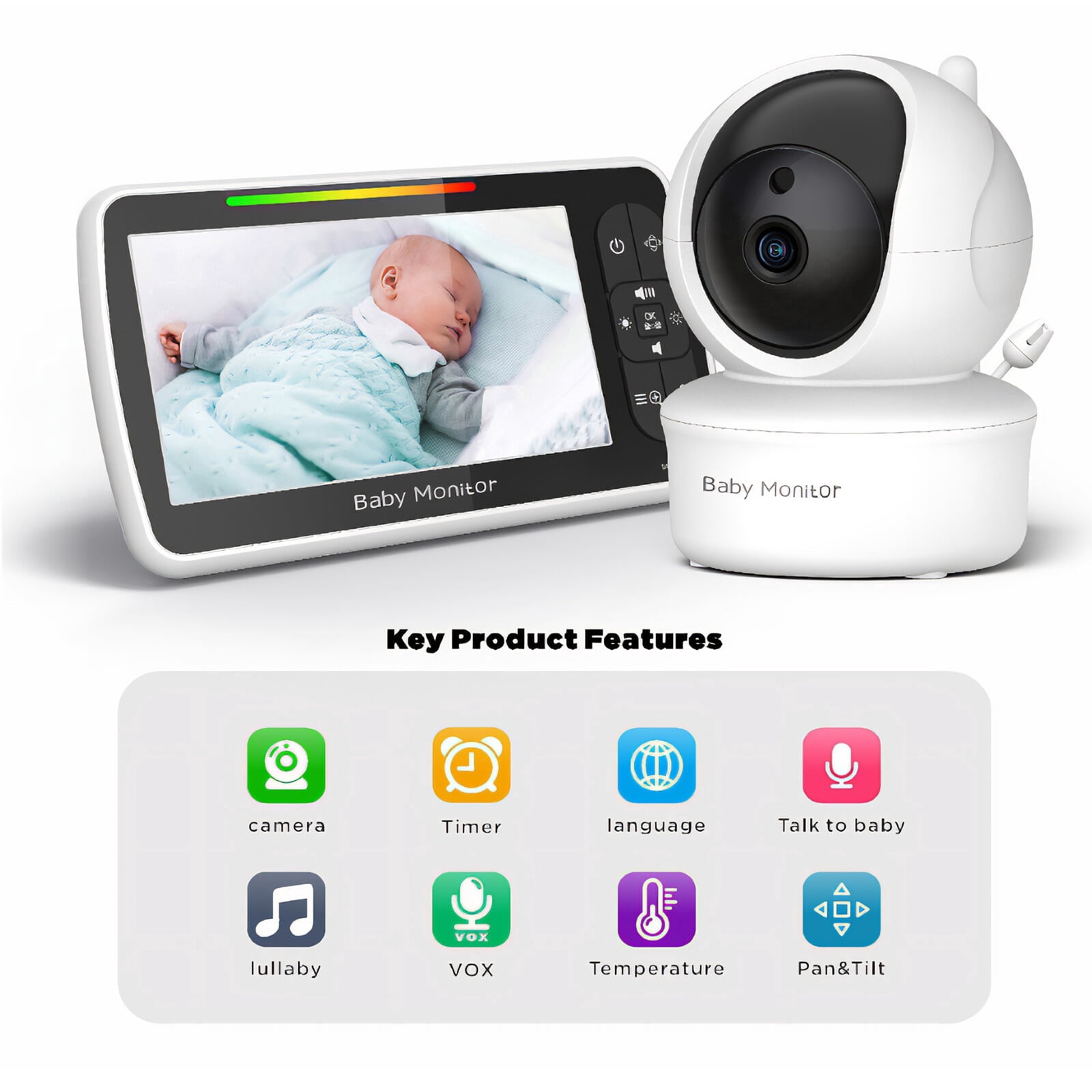 5-Inch HD Baby Monitor, Two-Way Audio Infrared Night Vision Baby Monitor