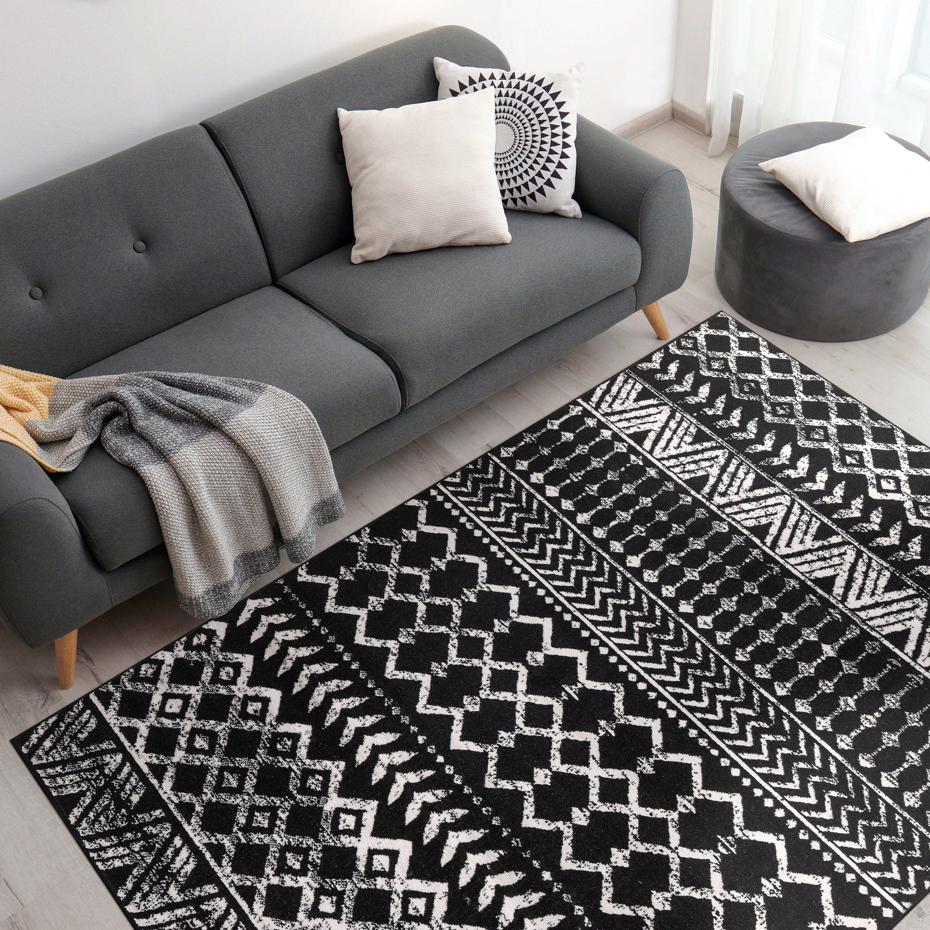 CAMILSON Crystal Black Area Rug 5'x7' Oval Boho for Living Room Bedroom Dining Room Black Indoor Area Rugs
