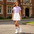 thumbnail image 5 of Daiosportswear Girls 3 Piece School Uniform Set, Short Sleeve Polo High Waist Pleated Skirt Rainbow Striped Knee Socks for 3-16Y Purple 9-10 Years, 5 of 9