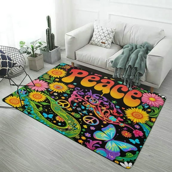 Peace Floral Hippie Art-2 Carpet for Home Decoration Soft Comfy Rugs for Bedroom Living Room Bathroom Entrance Non-slip Comfort Mat