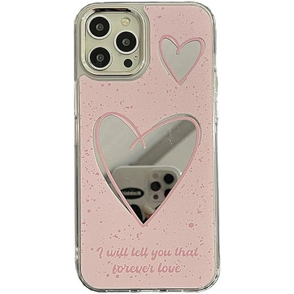 Cute Pink Speckle Love Heart Shaped Plating Mirror Phone Case Compatible with iPhone Case (Pink,iPhone 14 Pro Max)
