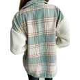 thumbnail image 2 of Douhoow Women Stitching Plaid Coat Fall Long Sleeve Turn Down Collar Jacket, 2 of 3