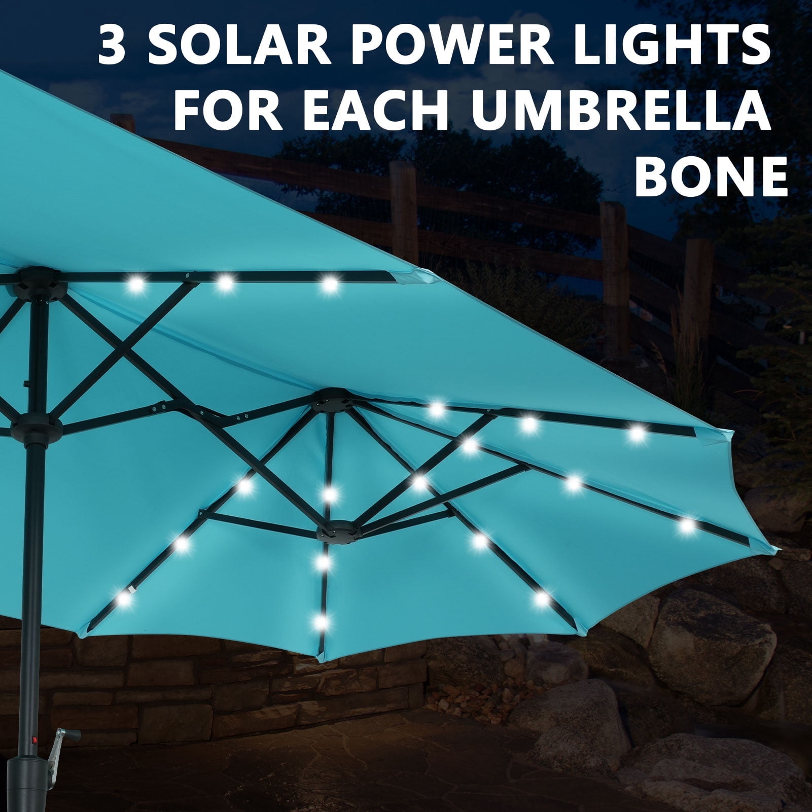 Ainfox 13ft Large Patio Umbrella with Solar Lights, Outdoor Double-Sided Rectangle Market Heavy Duty Umbrellas without Base,Blue