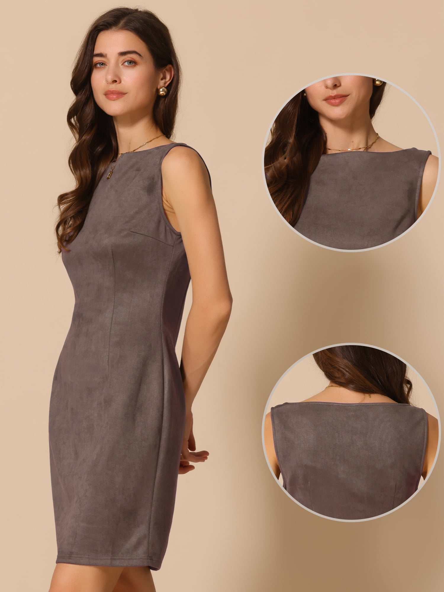 DARING DIVA Faux Suede Boat Neck Sleeveless Sheath Dress X-Large Coffee Brown