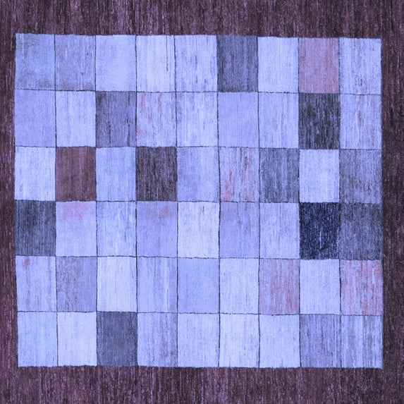 Ahgly Company Machine Washable Indoor Square Checkered Blue Modern Area Rugs, 3' Square