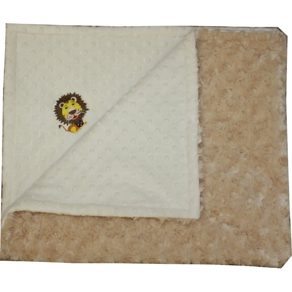 Manta Lil' Cub Hub Minky Puntos Crema y Camel con León Bordado