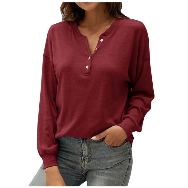 Tops Para Mujer Blusa Casual Elegante Camisas de Manga Larga Camisa de Botón Sólido Con Cuello en V de Moda Odeerbi ODB166871