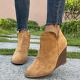 thumbnail image 5 of OKBOP Women's Wedges Ankle Boots-Beige Boots for Women Mid Calf Non Slip Shoes for Women Winter Christmas Zipper Warm Retro Womens Boots Clearance, 5 of 6