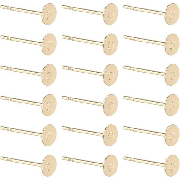 200Pcs Real 24K Gold Plated Flat Earring Posts Stainless Steel Stud Earring Findings Blank Round Ear Pins Small Tray 4mm Earring Studs