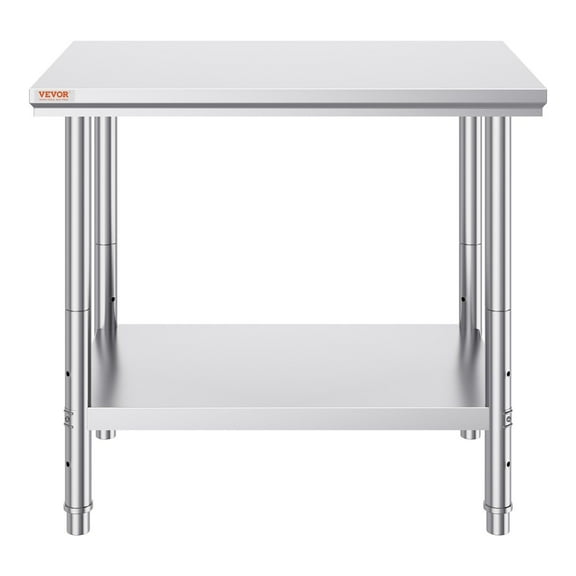 Commercial Stainless Steel Prep Table, 35 x 24 x 31 Inches, 700 lbs Load Capacity, Adjustable Height Worktable for Kitchen Restaurant Garage Backyard