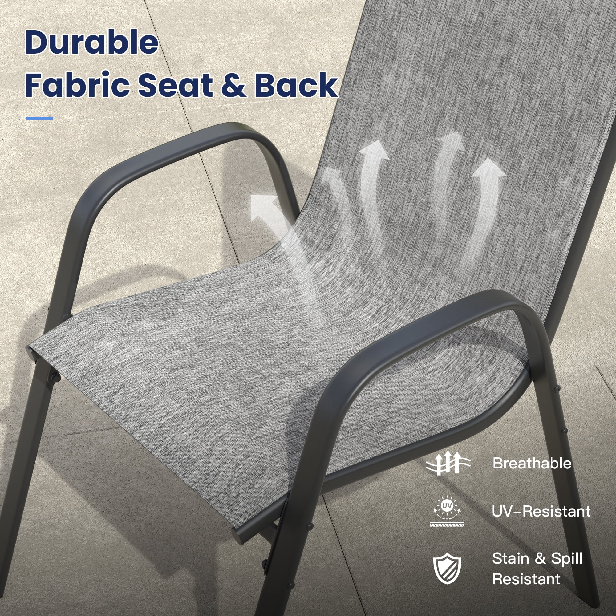 Vicllax Stackable Patio Dining Chairs Set of 6 , Modern Textilene Outdoor Chairs with Metal Frame for Garden, Backyard, Poolside, Gray