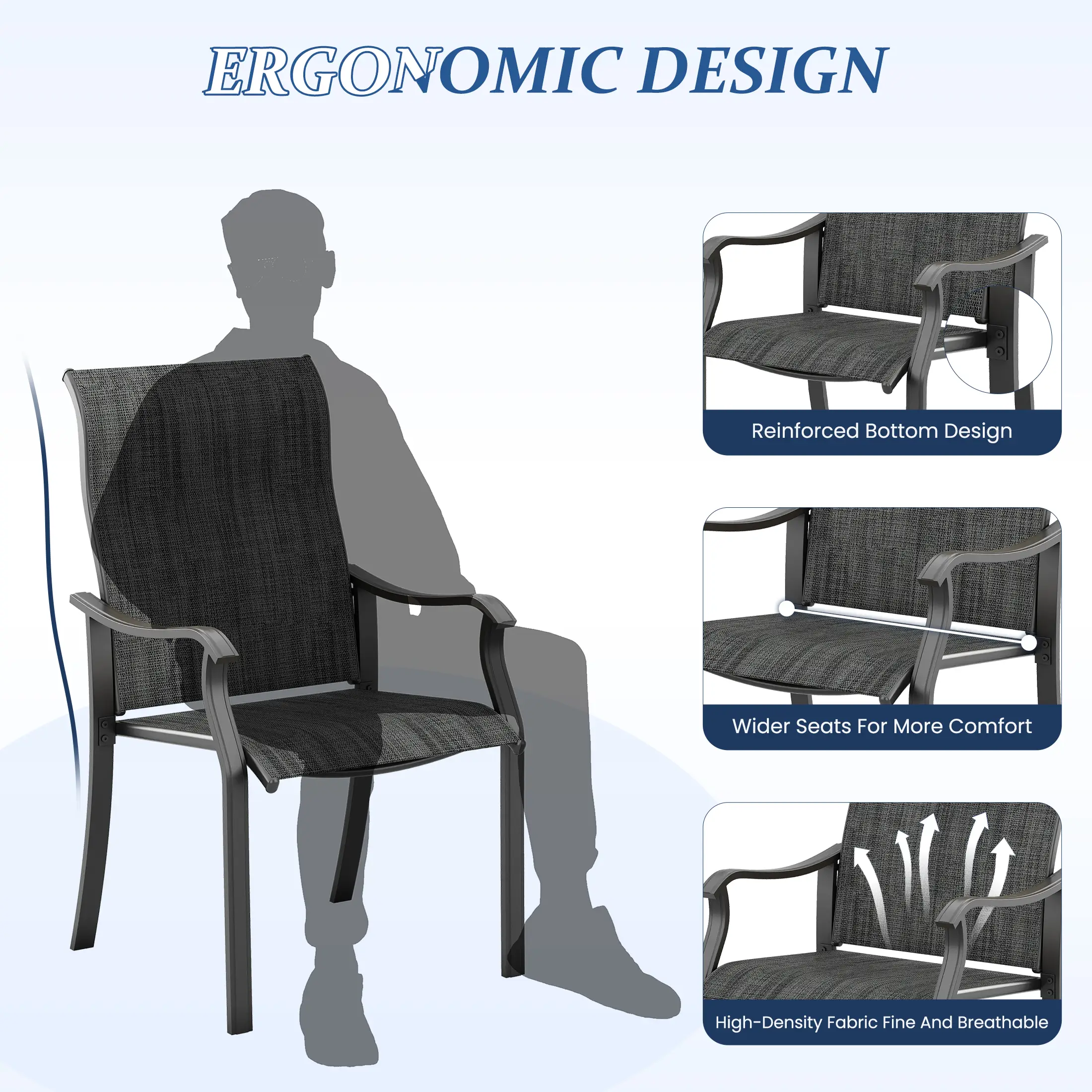 Techmilly Patio Chairs Set of 4, Outdoor Dining Chairs High Back with All Weather Breathable Textilene, Metal Frame for Lawn Garden Backyard Deck, Dark Grey