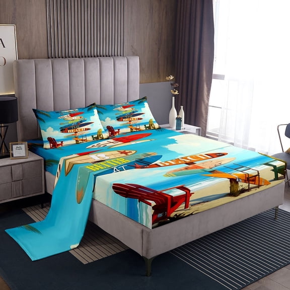 Erosebridal Hawaii Beach Sheet Set Twin, Summer Holiday Bedding Sets Twin Size, Ocean Marine Reversible Twin Sheet Sets, Lightweight Bedroom Decor, 3pcs
