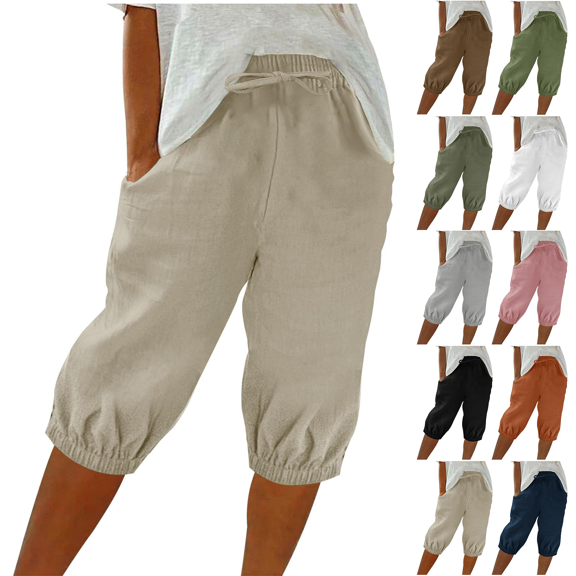 Women's Jogger Shorts, High Waisted Knee Length Casual Summer Pants with Drawstring Waist and Cuffed Ankles, Comfortable Lounge Shorts for Home, Active, and Everyday Wear-Black