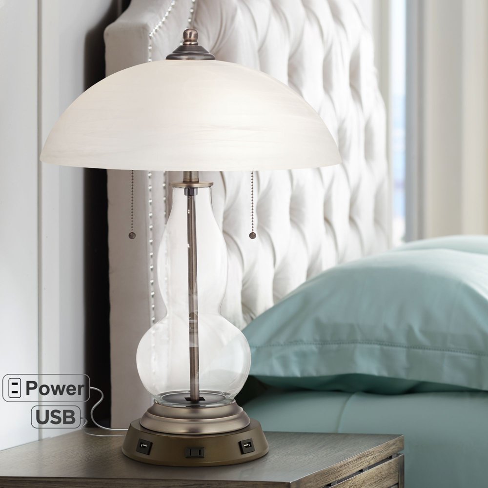 Color + Plus Clear Glass Fillable Gourd Table Lamp with USB Workstation