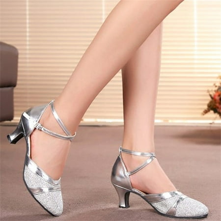 

Jacenvly 2024 New Women s Ballroom Tango Latin Dancing Shoes Sequins Shoes Social Dance Shoes Silver Sandals for Women Clearance