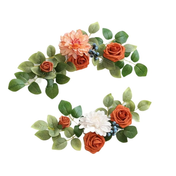 2 piezas de flores de arco de boda, flores artificiales, hojas verdes, letrero de bienvenida Estilo E