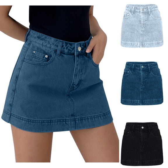 WPPGONE Denim Skort For Women High Waisted with Pockets Elastic Stretchy A Line Button Cargo Bottoms Summer Fashion Trendy Walking Daily Wear
