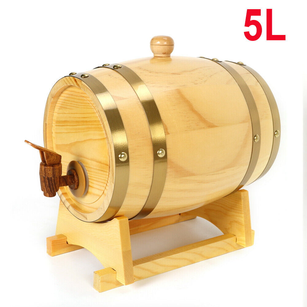 10L Wood Oak Timber Wine Barrel For Beer Whiskey Rum Port Wooden Keg w/ Stand US 