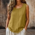 thumbnail image 2 of Rvasteizo Tank Tops for Women Fashion Summer Linen Solid Round Neck Sleeveless Ribbed Ruched Light Ladies Daily Loose Relaxed Camisole Blouse, 2 of 5