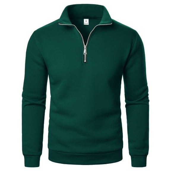 Fgnfyis Men's Stand up Collar Half Zipper Casual Fashionable Loose Large Sized Sporty Pullover Long Sleeved Sweatshirt Mens Sweatshirts Dark Green L