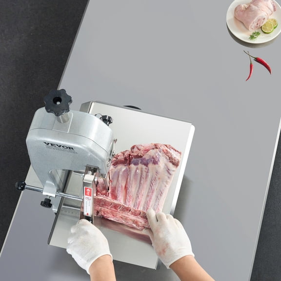 Meat Bandsaw with Stainless Steel Table  650W Motor  Cuts 4.33" Thick Frozen Meat, Fish, Poultry  Compact Countertop Design for Butchers