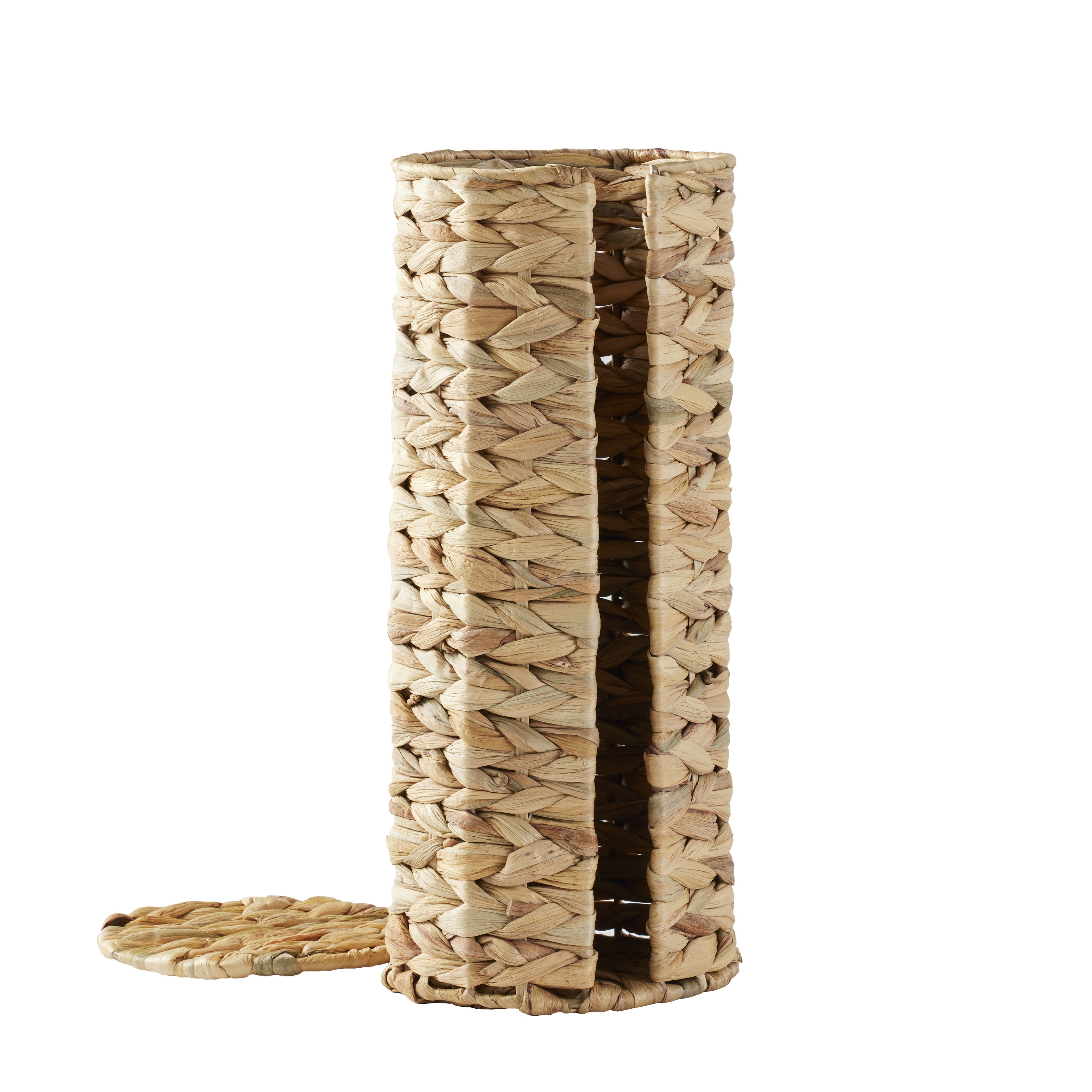 Better Homes & Gardens Floor Standing Toilet Paper Reserve with Lid, Natural Hyacinth