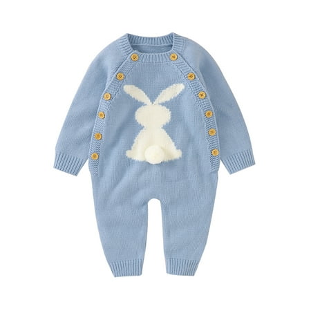 

IZhansean Easter Days Baby Girls Boys Jumpsuits Pants Rabbit Printed Double Breasted Knit Sweater Romper Light Blue 6-12 Months