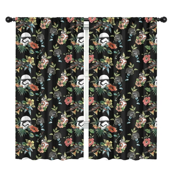 2 Panels Space Sci-Fi Print Pattern Nursery Curtains Boys Girls Kids Black and White Floral Modern Window Drapes for Living Bedroom Playroom Room Decor Rod Pocket 42x84 Inch