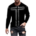 thumbnail image 2 of Blusas y camisas de manga larga con cuello redondo para hombre, blusa informal de manga larga con cuello redondo y estampado de rayas, blusa de poliéster para hombre, 2 of 5