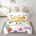 thumbnail image 2 of Homewish Cute Floral Mushroom 7pcs Bedding Comforter Set,Colorful Rustic Floral Queen Bedding Sets,White Orange Purple Queen Sheet Sets For Girl Teens,Microfiber Bedroom Decor Reversible, 2 of 8