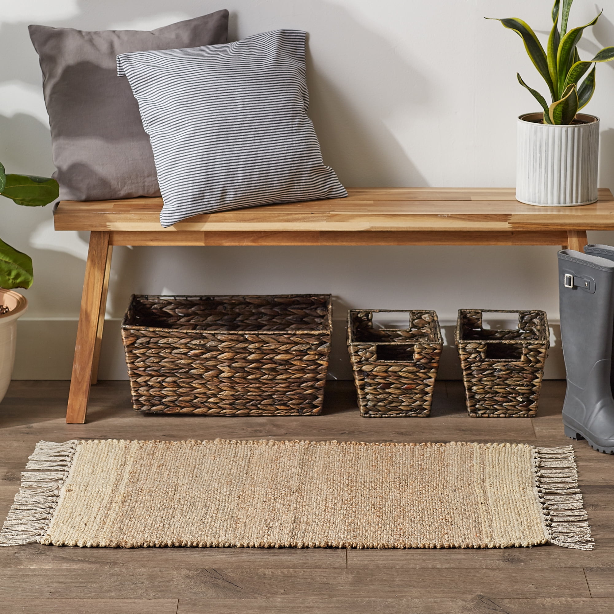 DII Off White With Natural Jute Stripes Hand-Loomed Rug 2x3