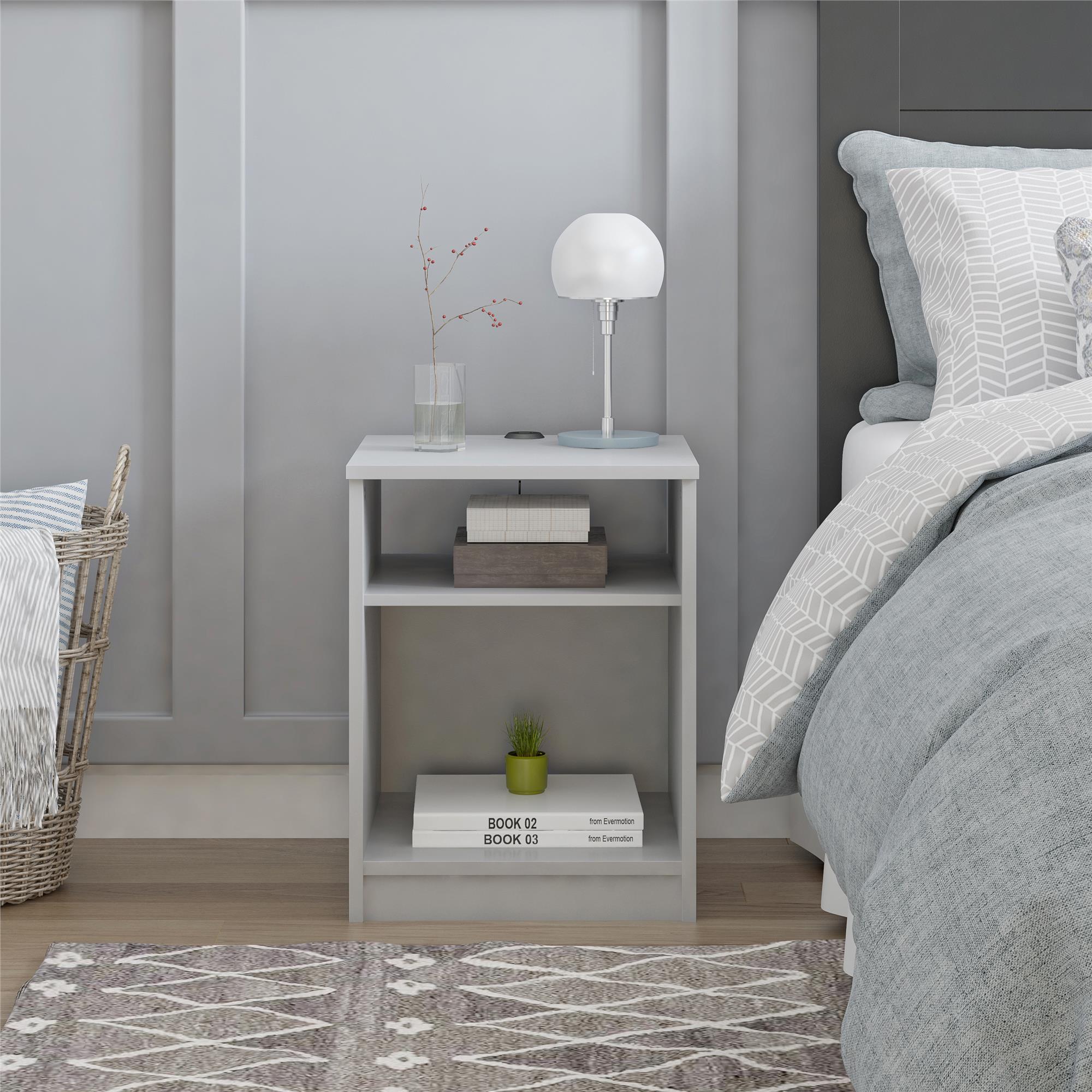 Mainstays Classic Open Shelf Nightstand with USB Charging Ports, Dove