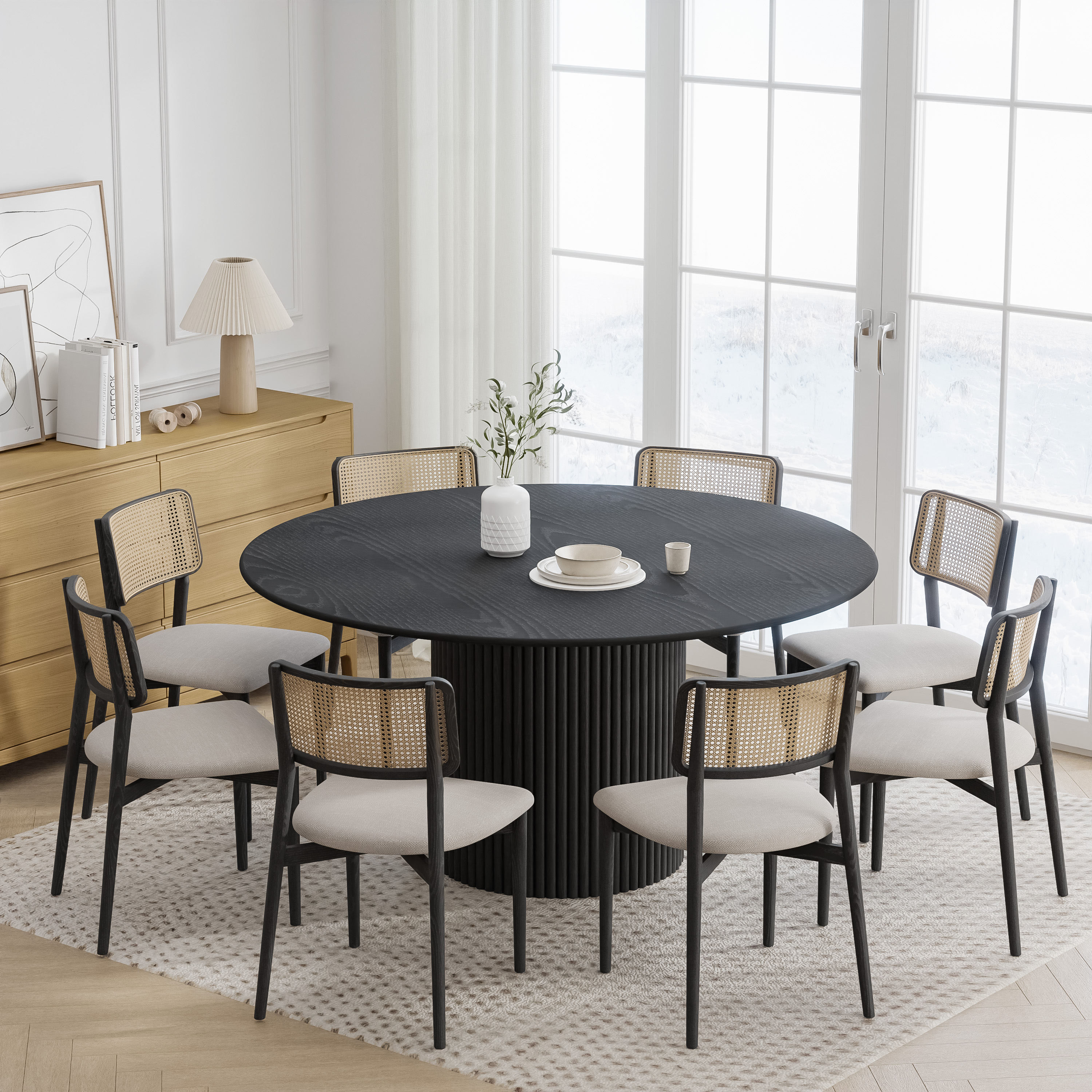 60 in. Soild Wood Black Dining Table Round Kitchen Table