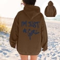 thumbnail image 2 of NinXxx Women's Letter Print Hoodie Long Sleeve with Pockets Coffee XXL, 2 of 8