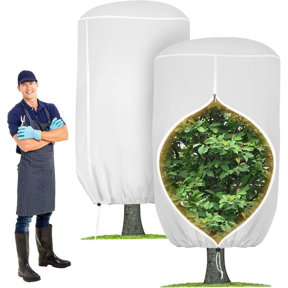 2 Pack Rounded Top Plant Covers Freeze Protection for Winter, Plant Covers for Winter, 47" X 72" Tree Frost Protection Blankets Outdoor With Zipper/Drawstring, for Shrub Bush Fruit
