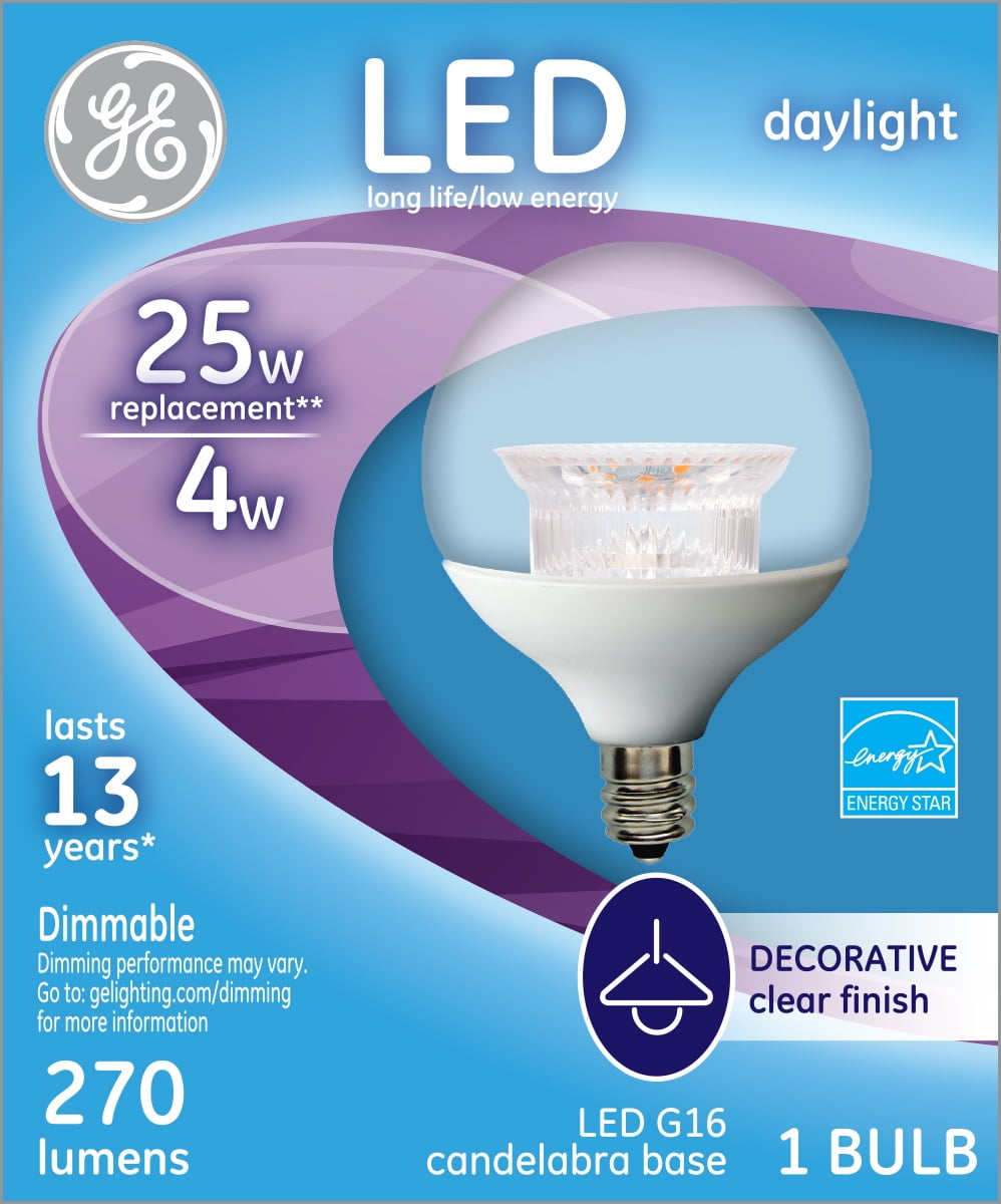 GE LED 3.5Watt (25W Equivalent) Daylight Color, G16 Clear Decorative Mini Globe Light Bulbs