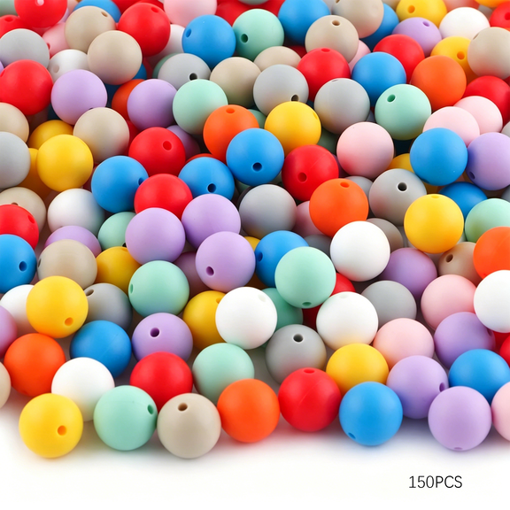 TUWAFE Silicone Beads 150Pcs, 15Mm Mix Color Beads, for Keychain, Pens, Bracelet Making, Diy Crafts, Multicolor