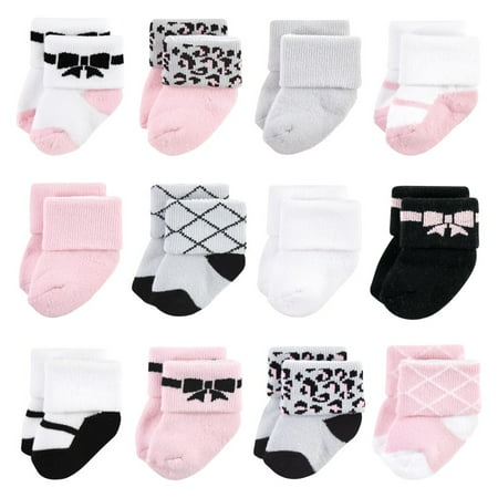 

Hudson Baby Infant Girl Cotton Rich Newborn and Terry Socks Bows 12-Pack 6-12 Months